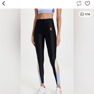 P.E Nation Black Leggings with Blue and Blush Colorblock Panels